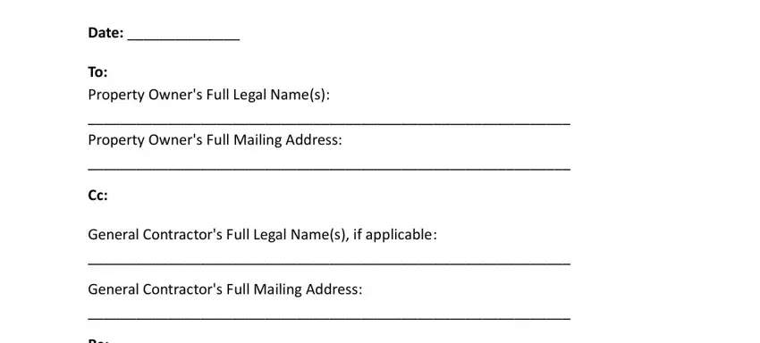 filling in subcontractor notice of intention to file a lien stage 1