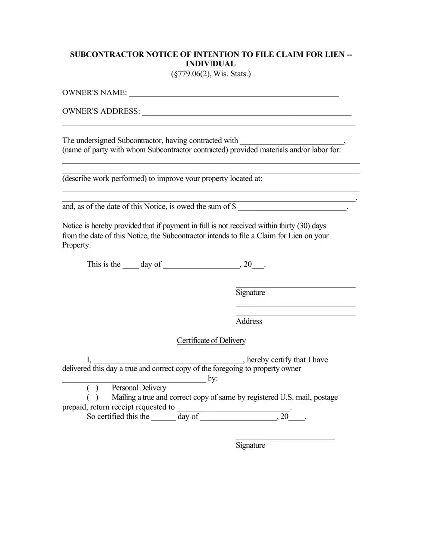Intent To Lien Form Florida first page preview