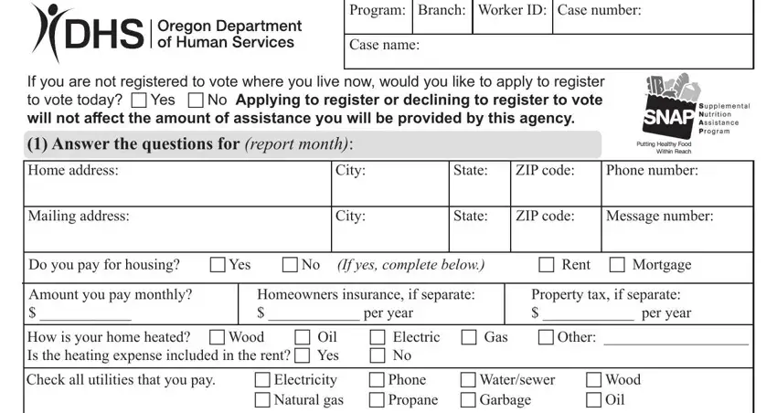 step 2 to entering details in snap oregon form