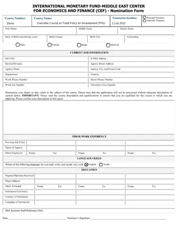 International Monetary Fund Form Preview