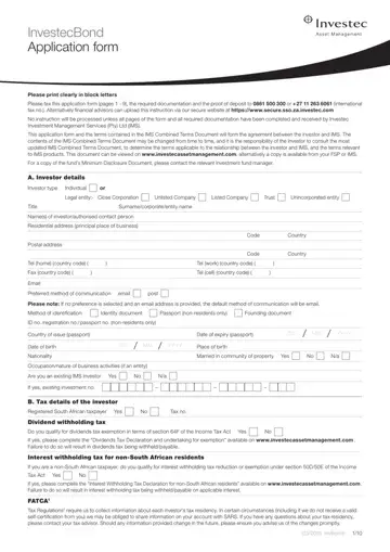Investec Bond Application Form Preview