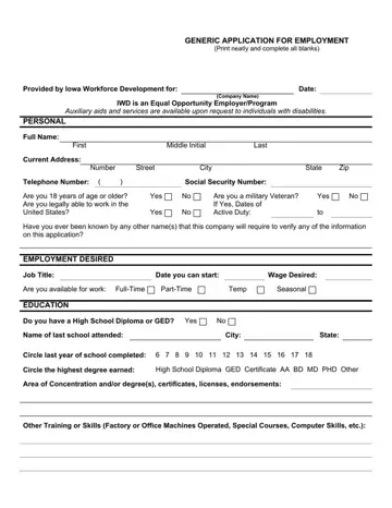 Iowa Application Employment Form Preview