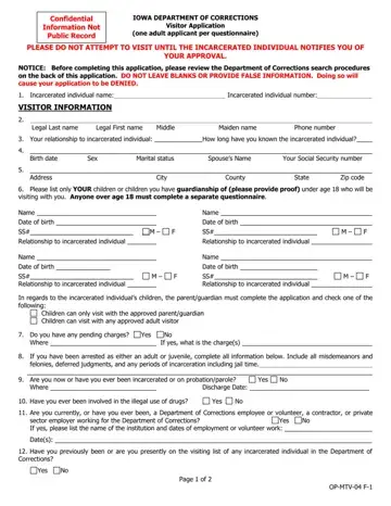 Iowa Visitor Application Form Preview