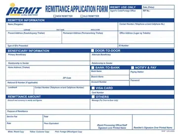 Iremit Remittance Application Form Preview