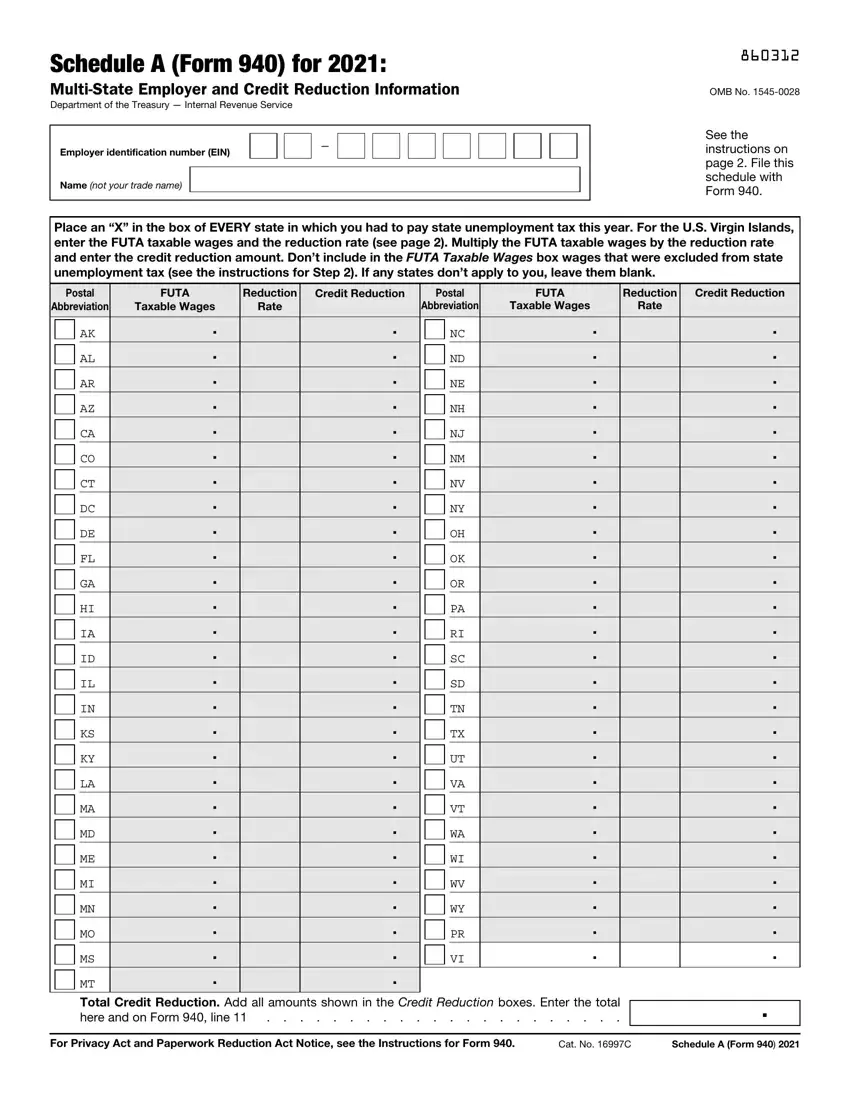 Irs Form 940 Schedule A first page preview