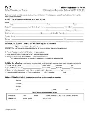 Irvine Transcript Request Form Preview