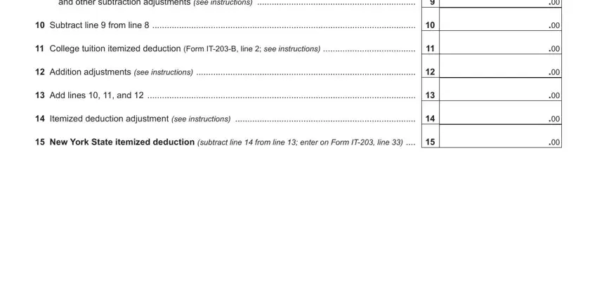 ny it 203 form printable and other subtraction adjustments, Subtract line  from line, College tuition itemized, Addition adjustments see, Add lines   and, Itemized deduction adjustment see, and New York State itemized deduction fields to insert