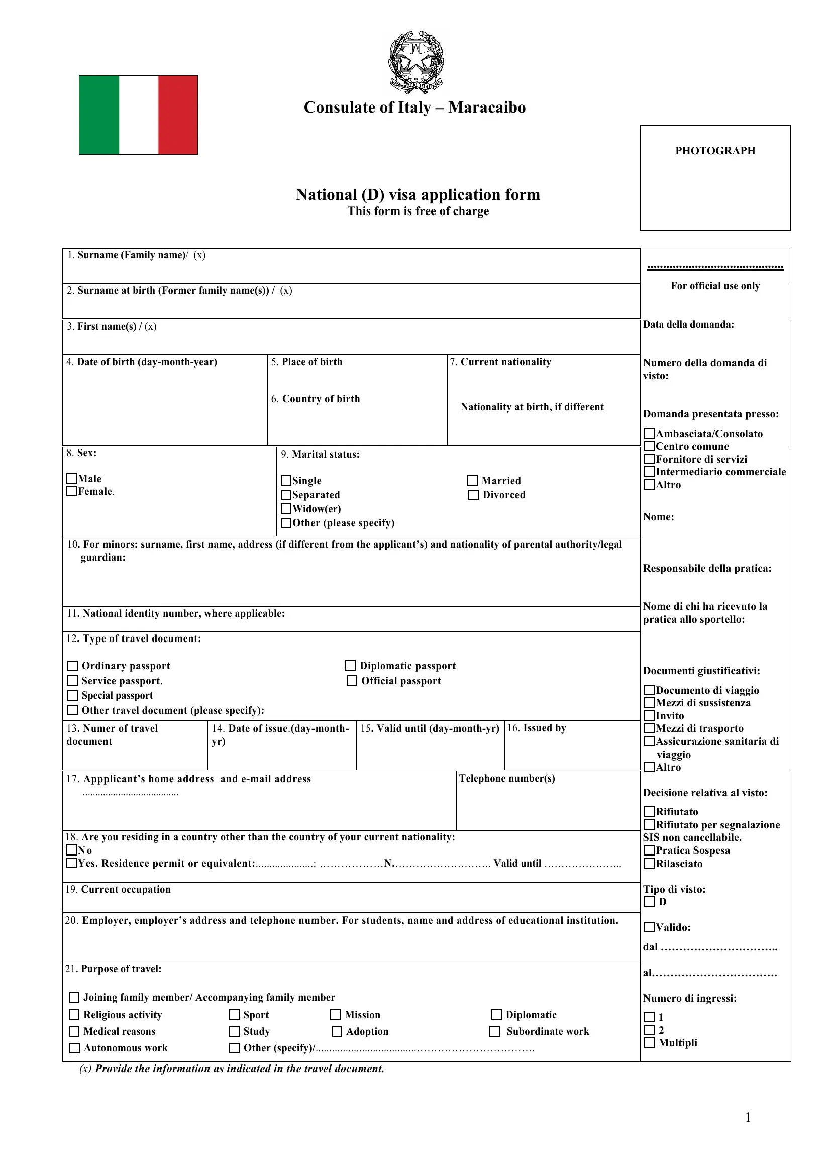 Italian Embassy Visa Application PDF Form FormsPal