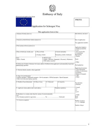 Italy Application Visa Form Preview