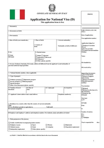 Italy National Visa Form Preview