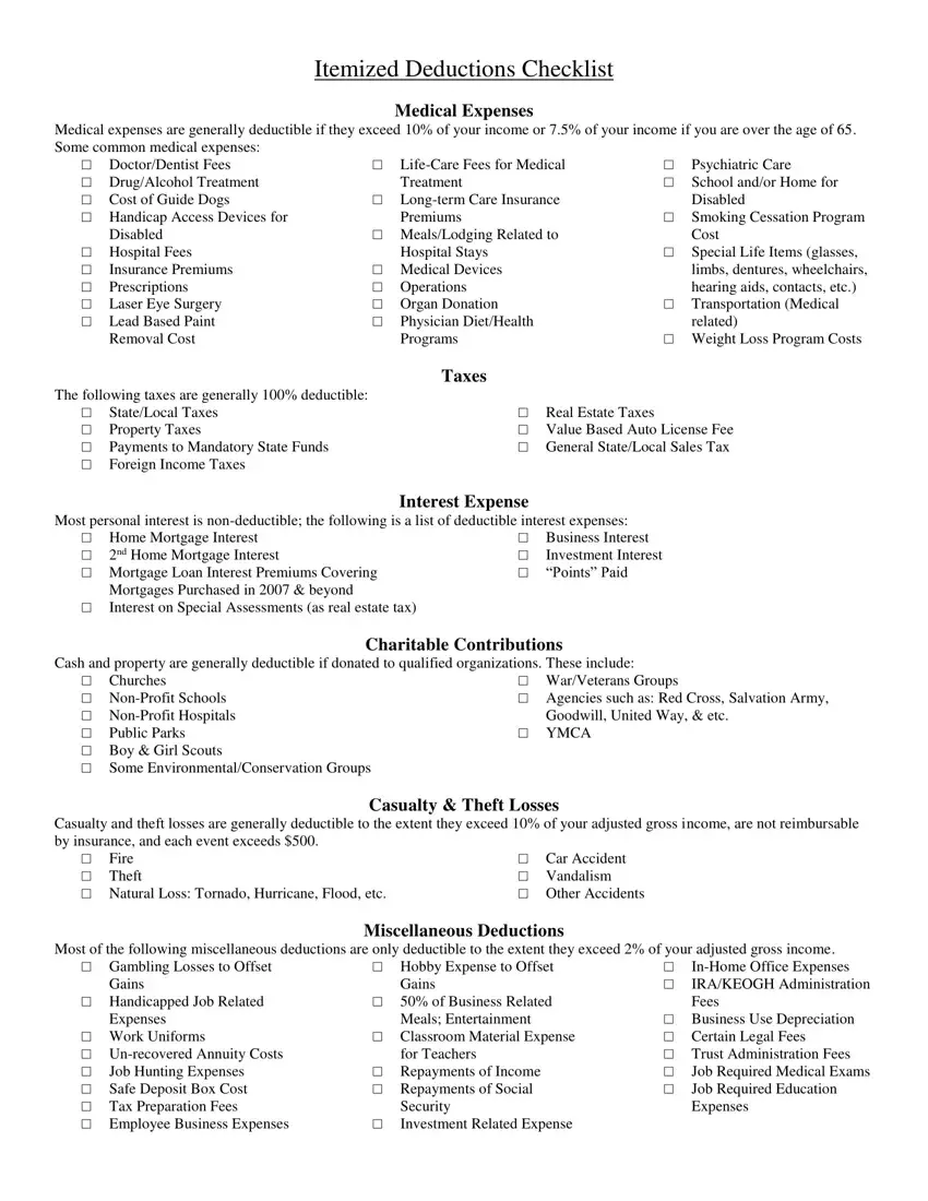 Itemized Deductions Checklist first page preview