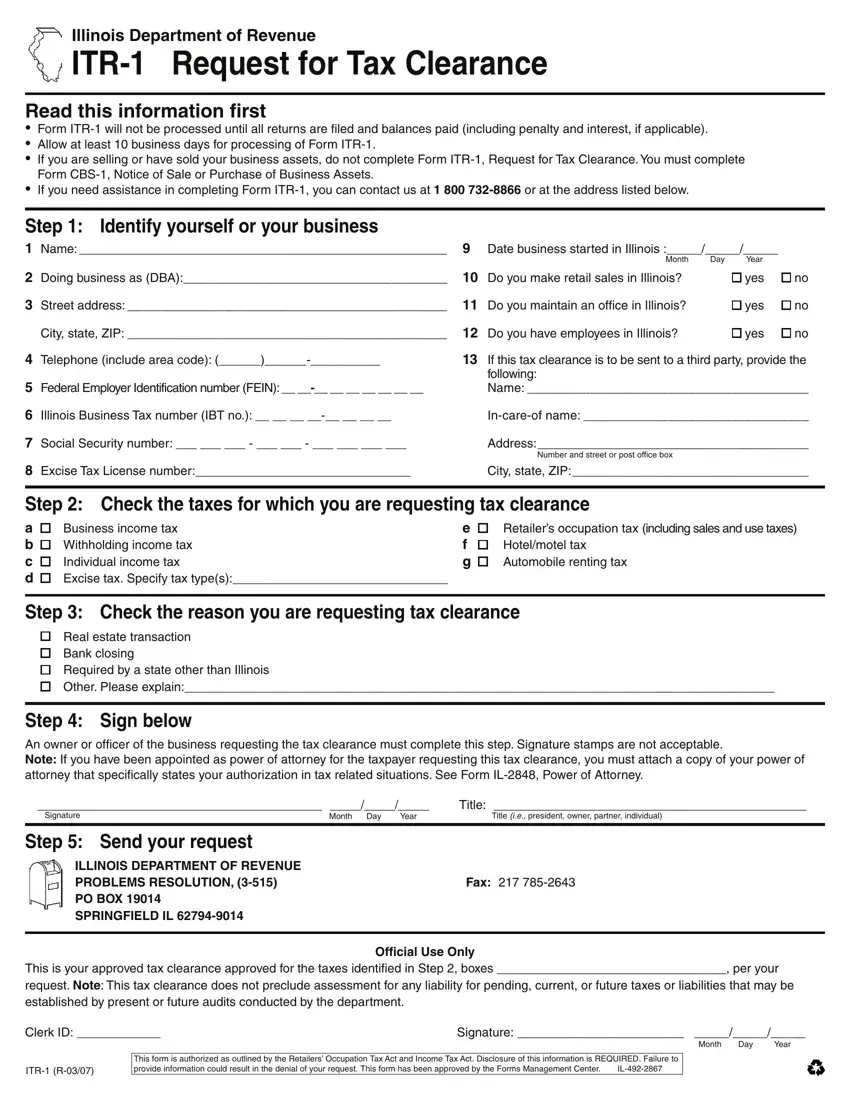 Itr 1 Form Illinois first page preview