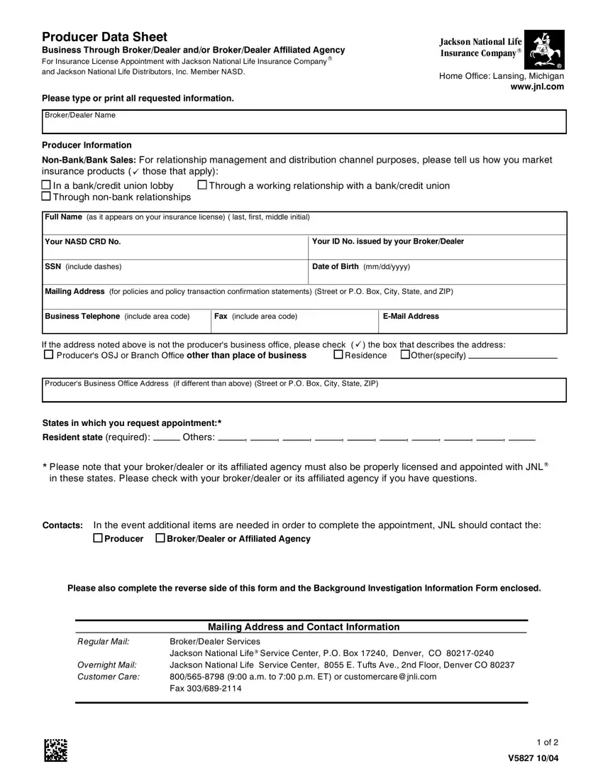 Jackson National Insurance Form first page preview