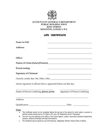 Jamaica Life Certificate Preview