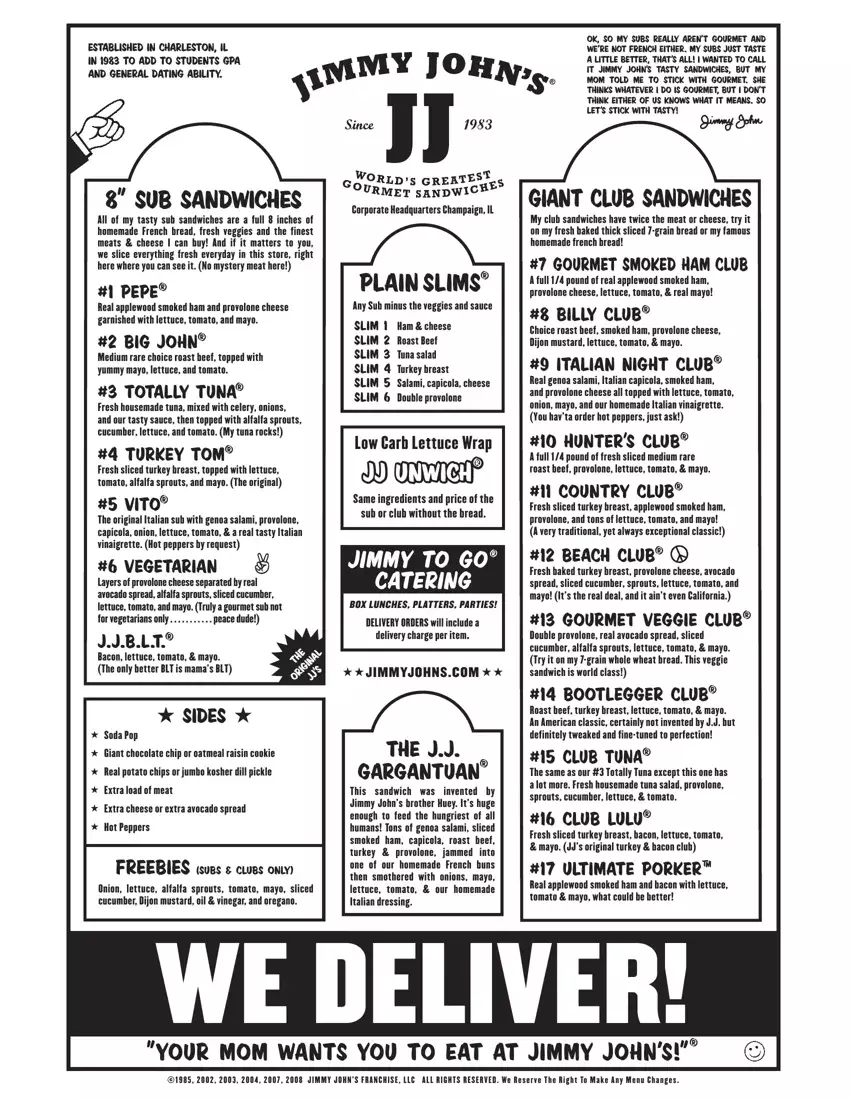 Jimmy Johns Group Form first page preview