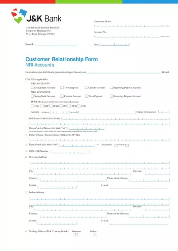Jk Bank Customer Relationship Form Preview