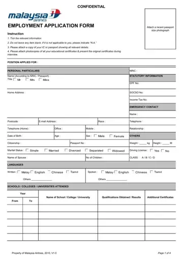 Job Application Form In Malaysia Preview