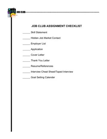 Job Club Assignment Worksheet Form Preview