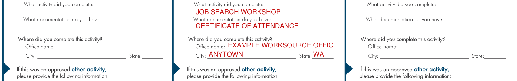 EMS 10313 example filled out, approved WorkSource activity