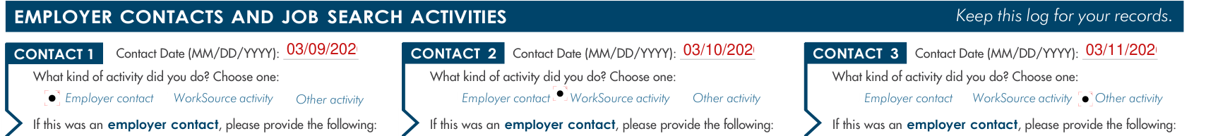 EMS 10313 example filled out, contact Date and What kind of activity did you do?