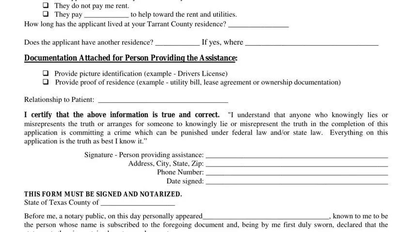 cid The applicant resides at my, How long has the applicant lived, Does the applicant have another, Documentation Attached for Person, cid Provide picture identification, Relationship to Patient, I certify that the above, Signature  Person providing, THIS FORM MUST BE SIGNED AND, and Before me a notary public on this in jps application for jps connection forms to print