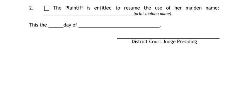 absolute divorce nc forms printmaidenname, Thisthe, dayof, and DistrictCourtJudgePresiding fields to fill out