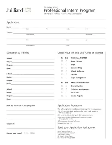 Juilliard Internship Application Form Preview