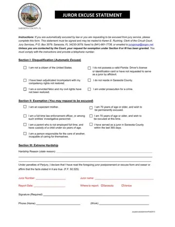 Juror Excuse Statement Form Preview