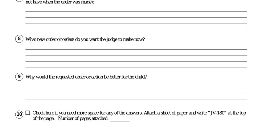 how to california 180 form What has happened since that order, What new order or orders do you, Why would the requested order or, and Check here if you need more space blanks to insert