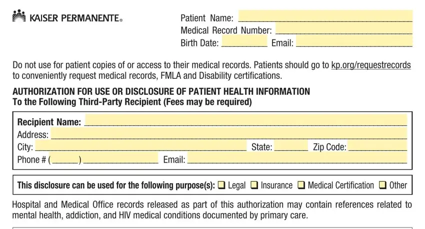 kaiser medical records request form spaces to fill in