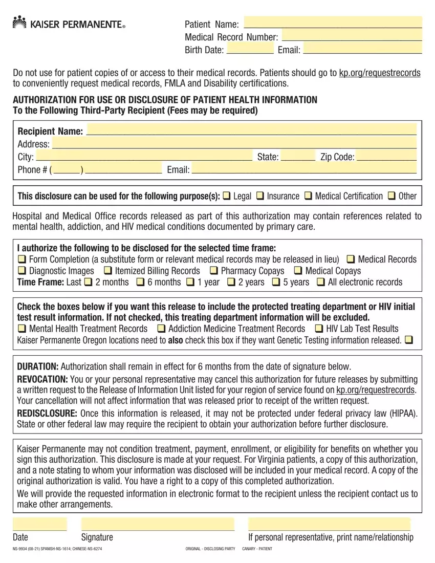 Kaiser Records Request Fill Out Printable PDF Forms Online