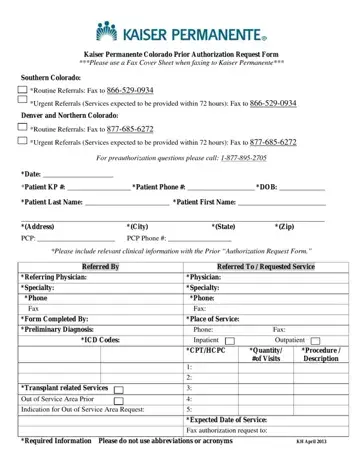 Kaiser Referral Request Form Preview