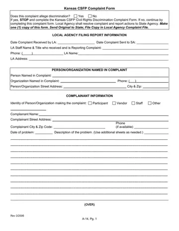 Kansas Csfp Complaint Form Preview