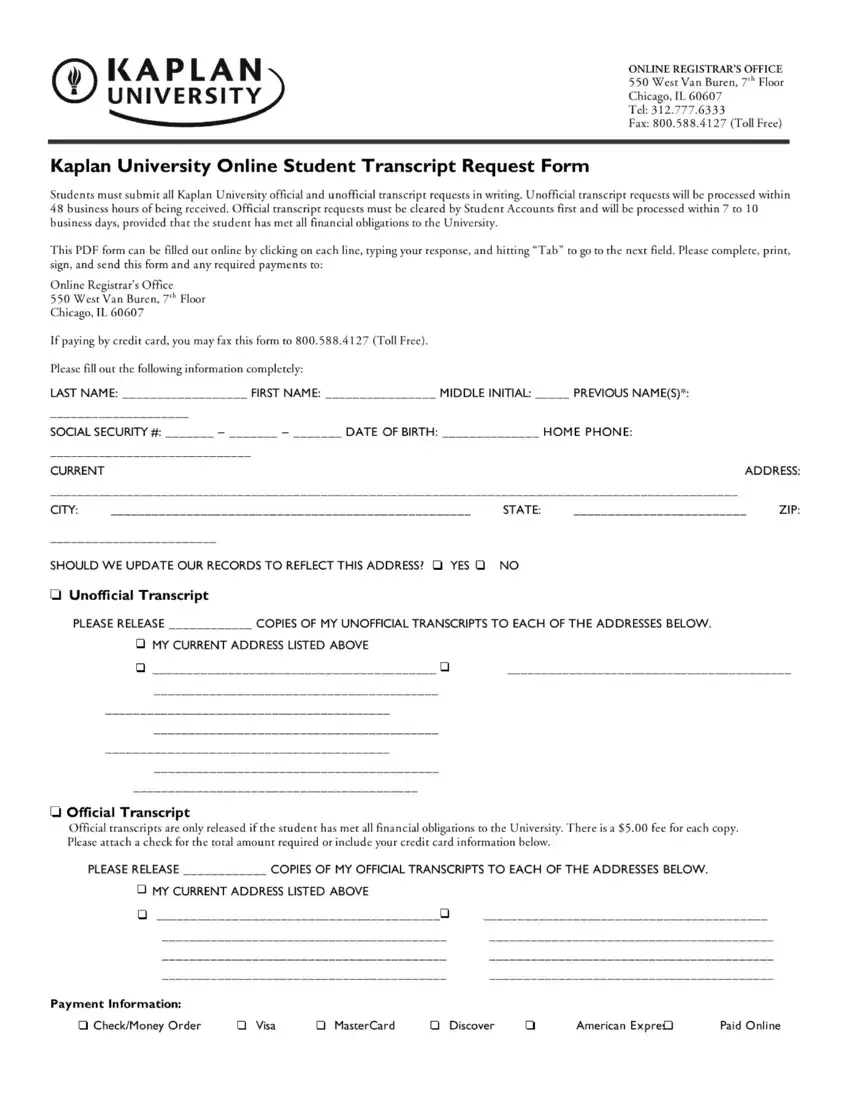 Kaplan University Transcript first page preview