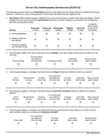 Kccq 12 Questionnaire Form Preview