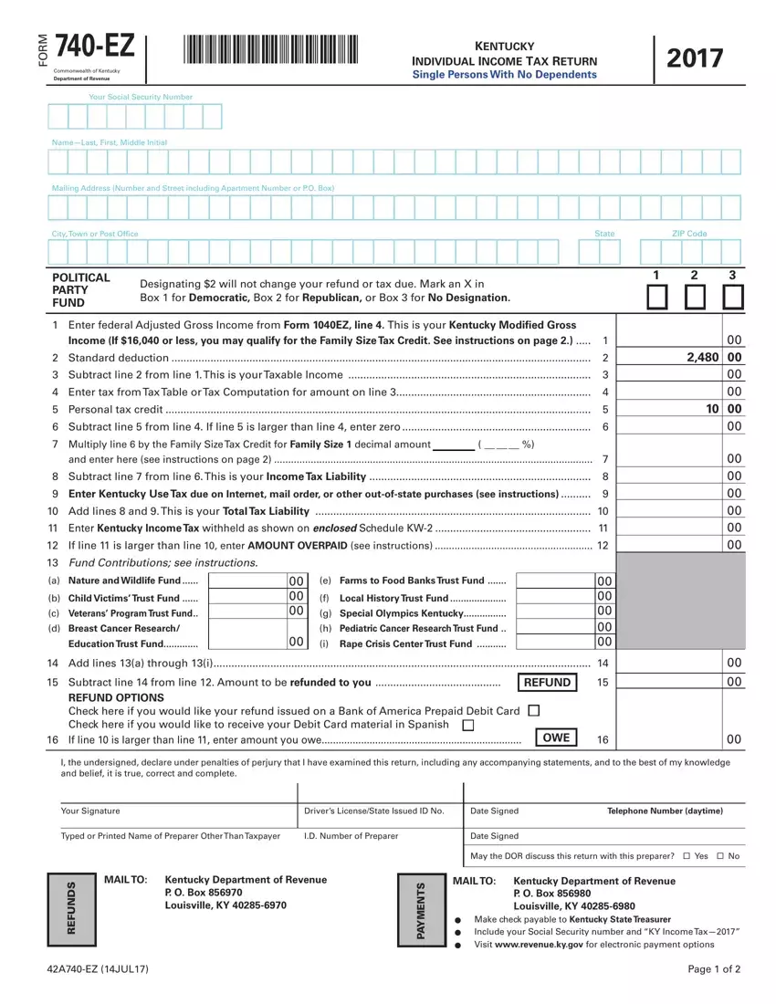 Kentucky 740Ez Form first page preview