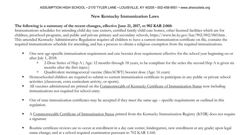 khsaa sports physical 2019 New Kentucky Immunization Laws, The following is a summary of the, One new agespecific immunization, after July, Dose Series of Hep A  Age  months, Quadrivalent meningococcal, Homeschooled children are, activities classroom extra, All vaccines administered are, immunizations not required for, Out of state immunization, regulation, A Commonwealth Certificate of, a signature, and Routine certificate reviews are blanks to complete