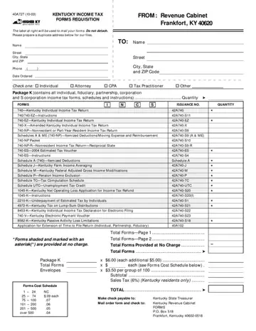 Kentucky Tax Form Requisition Preview