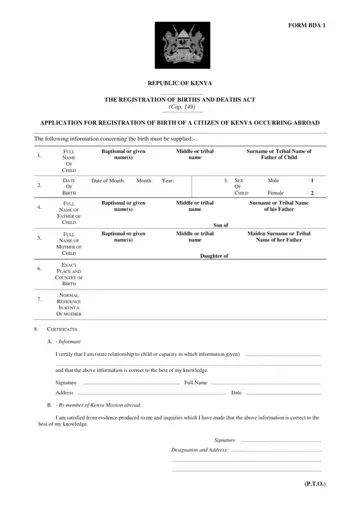 Kenyan Death Birth Regisration Certificate Form Preview