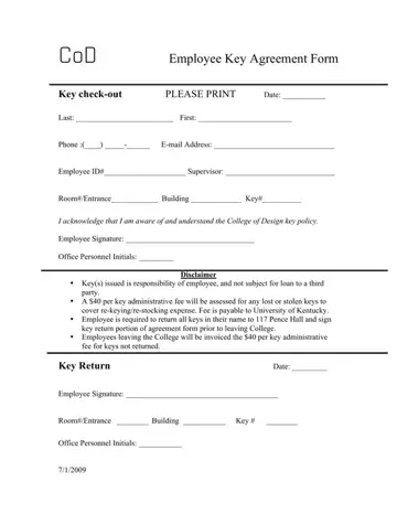 Key Agreement Form Template Preview