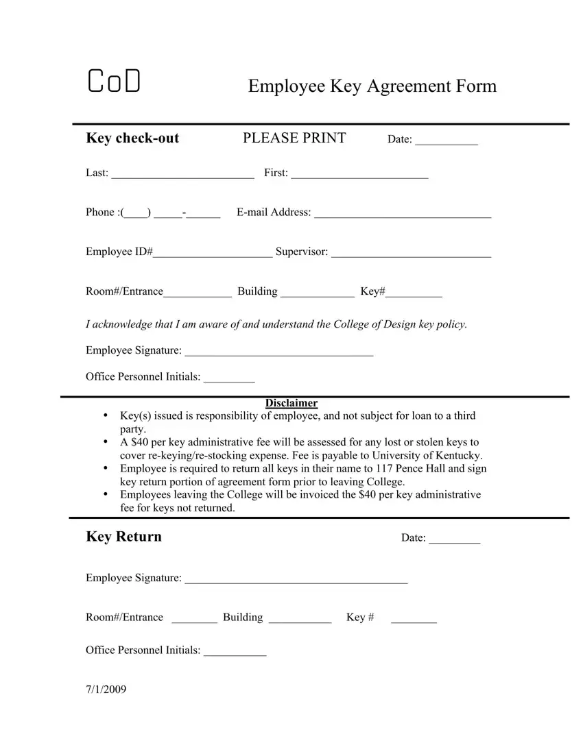 Key Agreement Form Template first page preview