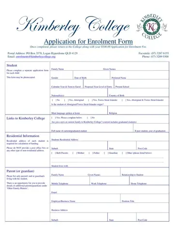 Kimberly Application Form College Preview