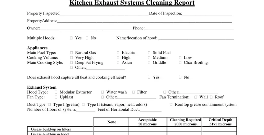 example of gaps in blank hood cleaning checklist