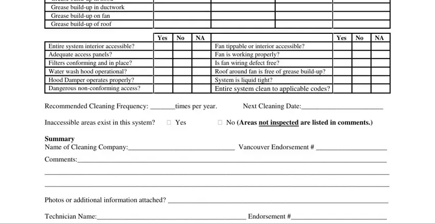 Entering details in hood cleaning service report part 2