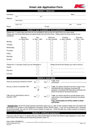 Kmart Job Application Form Preview