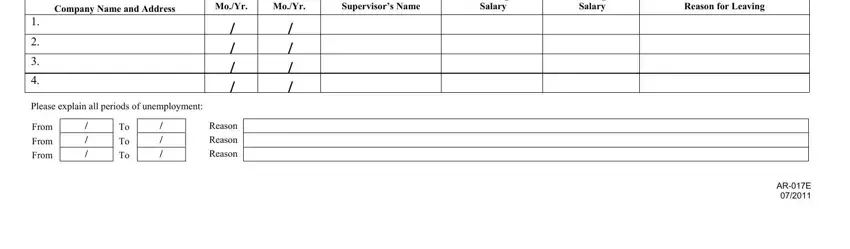 kohls job application Company Name and Address, From MoYr, To MoYr, Position Title Supervisors Name, Starting Salary, Ending Salary, Reason for Leaving, Please explain all periods of, From From From, To To To, Reason Reason Reason, and ARE blanks to complete