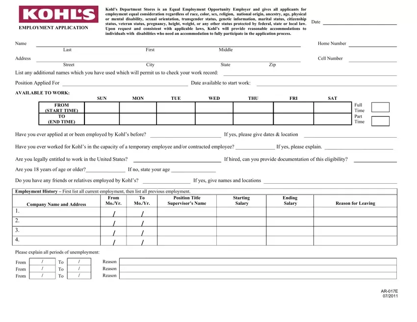 Kohls Application Employment first page preview