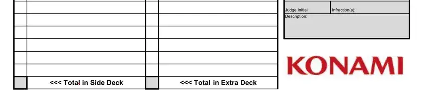 yugioh form online Deck Check Rd, Judge Initial, Description, Infractions, Total in Side Deck, and Total in Extra Deck fields to complete