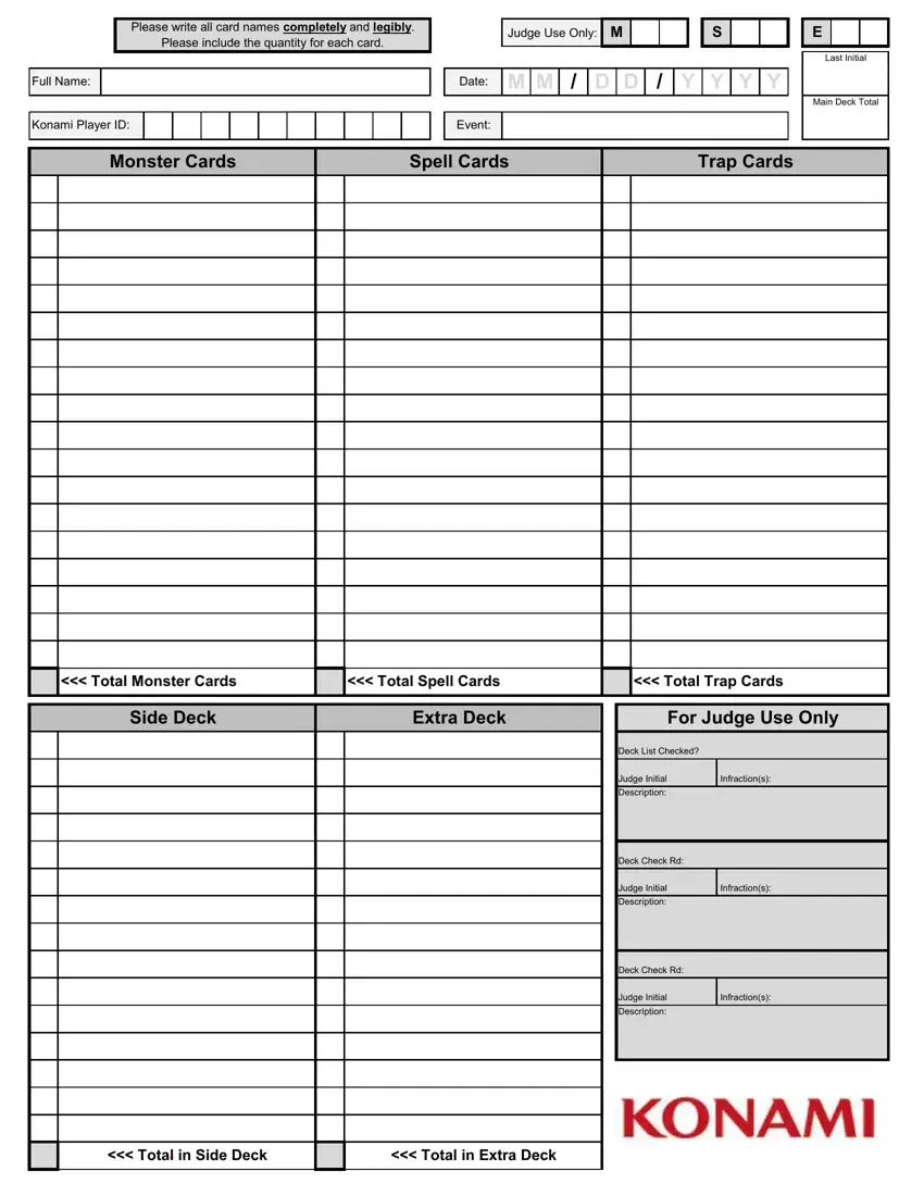 Konami Decklist Form Fill Out Printable PDF Forms Online