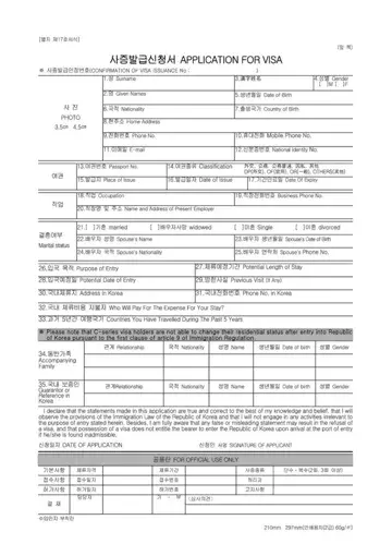Korea Visa Application Form Preview